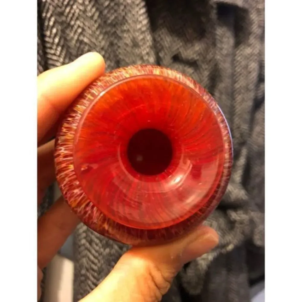 Vintage Art Glass Tiny Bud Vase Orange Red Swirl Hand Blown Glass 2